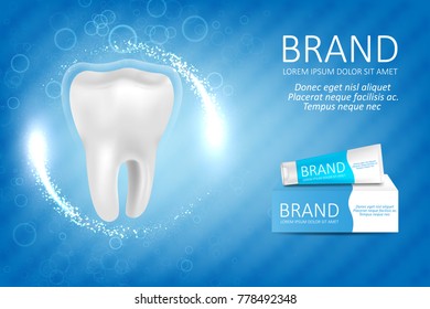 Anúncio de pasta de dentes de branqueamento. Conceito gráfico para o seu design