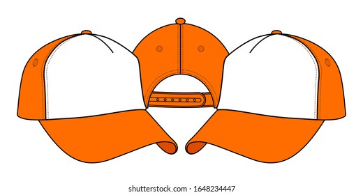 White-Orange Trucker Cap With Snap Back Closure Strap Design on White Background, Vector File.