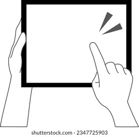 White-painted illustration holding and operating a tablet
