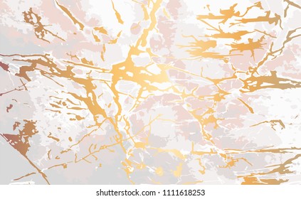 White-pink marble background vector. Gold veins.