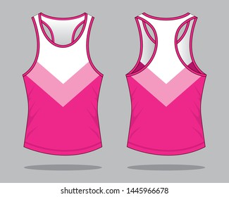 White-Pink Tank Top Design on Gray Background.Front and Back View, Vector File.