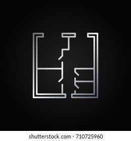 Whiteprint concept silver vector icon. House or apartment plan sign in thin line style on dark background