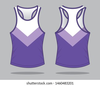 White-Purple Tank Top Design on Gray Background.Front and Back View, Vector File.