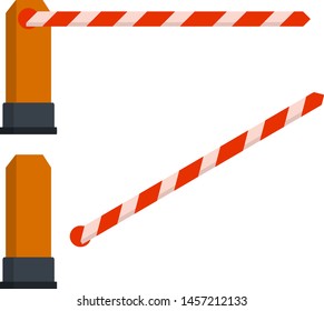 White-red barrier gate. Organization and closing of the entrance to the Parking lot. Road sign. Set of objects and template for different angles. Cartoon flat illustration. Stop device at the border