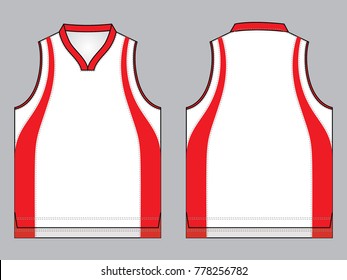 White-Red Basketball Tank Top Design on Gray Background.Front and Back View, Vector File.