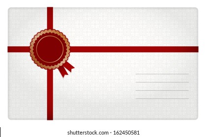 White-red bi-color gift envelope with decoration in left corner and straps for fixing