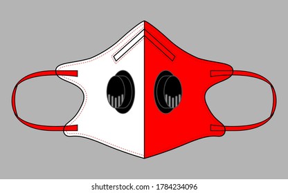White/Red Cycling Mask Design With Air Purifying Carbon Filter Vector.