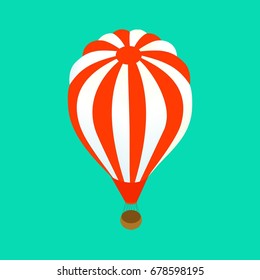 A white-red hot-air balloon isolated on a green background. Vector illustration. 