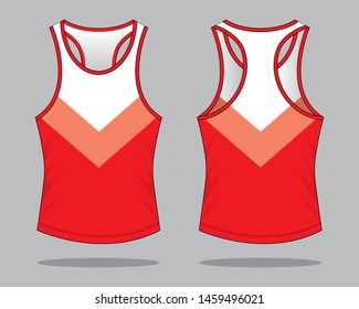 White-Red Tank Top Design on Gray Background.Front and Back View, Vector File.