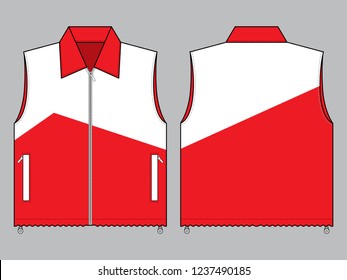 White-Red Vest With Fit Cord Stopper Design on Gray Background.Front and Back View, Vector File