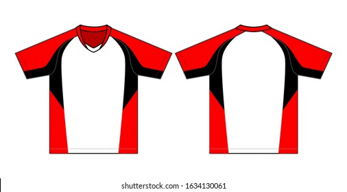 White-Red-Black Soccer Jersey Shirt Design On White Background.Front And Back View, Vector File.