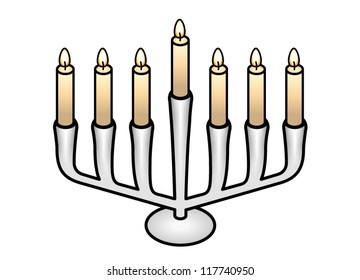 A white/steel/silver hanukkah menorah with nine candle holders.