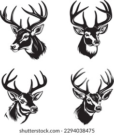 Whitetail Buck cartoon simple logo graphic, a black vector illustration on white background. For apps, logos, websites, symbol, UI, UX, graphics and web design. EPS 10