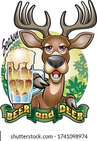 whitetail Deer buck saluting with foaming beer mug