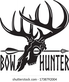 Whitetail Deer Buck Skull, Hunting Arrow And Text Bow Hunter