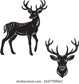 Whitetail deer vector set black and white