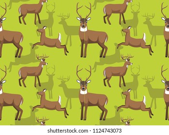 White-tailed Deer Cartoon Background Seamless Wallpaper