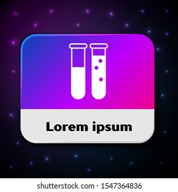 WhiteTest tube and flask chemical laboratory test icon isolated on black background. Laboratory glassware sign. Rectangle color button. Vector Illustration