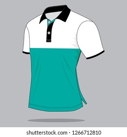 White-Turquoise-Black Short Sleeve Polo Shirt Design On Gray Background, Vector File.