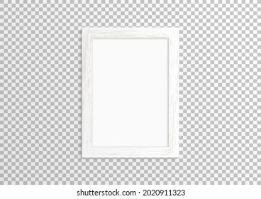 whitewash paint empty photo image frame. Mock up for composition object with shadow. Realistic vertical isolated template. Vector illustrator.