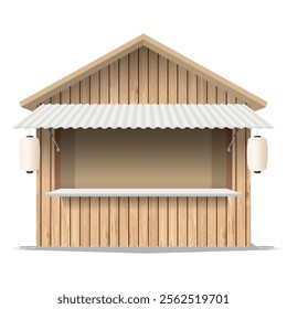 Whitewashed wooden stall shop mock up isolated Asian style graphic illustration have blank space for place the products presentation on countertop. Small business and street food concept.