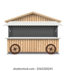 Whitewashed wooden street shop cart mock up isolated graphic illustration have blank space for place the products presentation on countertop. Small business and street food concept.