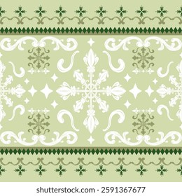 Whitework Needlecraft Illustration On Pastel Lime Background. Traditional Fancy Elegance with Green Shades Scroll Element Decoration Design for Fabrics Carpet Textiles Wallpaper Interior Apparel Manly