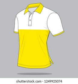 White-Yellow Short Sleeve Polo Shirt Design On Gray Background, Vector File.