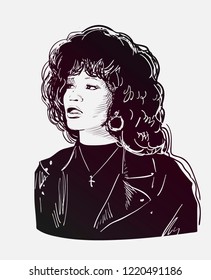 Whitney Houston Vector Sketch Portrait Illustration Editorial