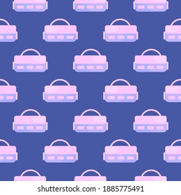 Whitte sport bag , seamless pattern on a dark blue background.