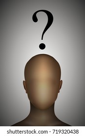 who am I? concept, faceless man with question sign above, incognito idea, emotionless 
 man concept, vector, 