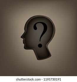 who am I? concept, man profile with question sign inside, incognito idea,  
identity concept, vector,
