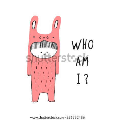 Who Am I, Boy in a rabbit costume, hand drawn vector illustration