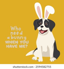 A Who needs bunny when you have playful dog wearing bunny ears This charming illustration captures fun spirit of pets during Easter celebrations