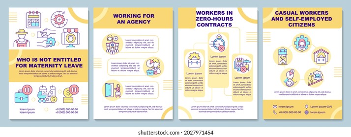 Who is not entitled for maternity leave brochure template. Flyer, booklet, leaflet print, cover design with linear icons. Vector layouts for presentation, annual reports, advertisement pages