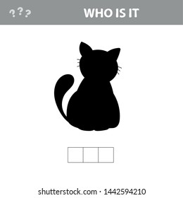 Who is it - shadow image. Educational games for kids. Cartoon cat. Crossword puzzle - cat