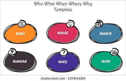 Who What When Where Why Template With Icons In An Infographic Template