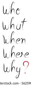 Who What When Where Why ? - Handwriting English word with heart, Vector illustration
