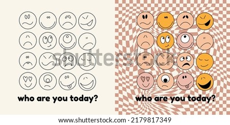 Who are you today? Vector hand drawn minimalistic placard with illustration. Creative abstract artwork . Template for card, poster, banner, print for t-shirt, pin, badge, patch.