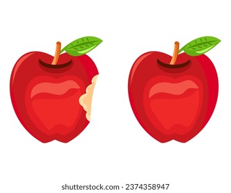 Whole apple and bitten red apple fruit icon vector. Red apples fruit icon set isolated on a white background.