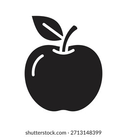 Icono de hoja de fruta de manzana entera símbolo de glifo sólido elemento de diseño de Vector fresco rojo alimento dulce saludable snack naturaleza orgánica jugo de vitaminas jardín