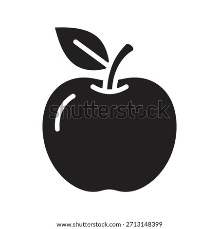 Whole apple fruit leaf icon symbol solid glyph vector design element fresh red healthy sweet food snack organic nature vitamin juice garden