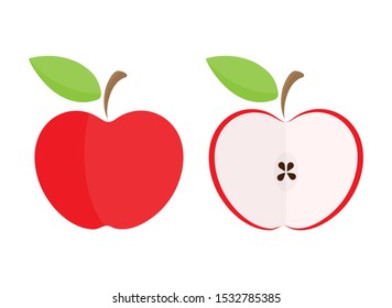 whole Apple and half an Apple. Coloured drawing of an Apple. 