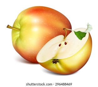 Whole apple and half cut apple. Vector illustration