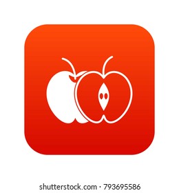 The whole apple and half icon digital red for any design isolated on white vector illustration