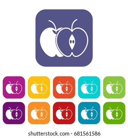 The whole apple and half icons set vector illustration in flat style in colors red, blue, green, and other