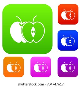 The whole apple and half set icon in different colors isolated vector illustration. Premium collection