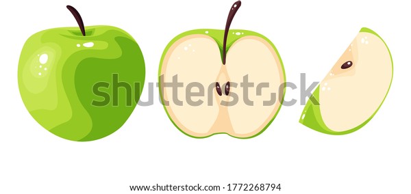 Whole Apple Apple Slice Apple Cut Stock Vector Royalty Free
