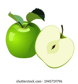 Whole apples and sliced apples. Vector illustration of apples