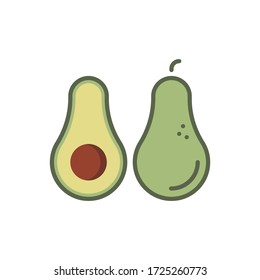Whole avocado fruit and halves vector icon symbol fruits isolated on white background